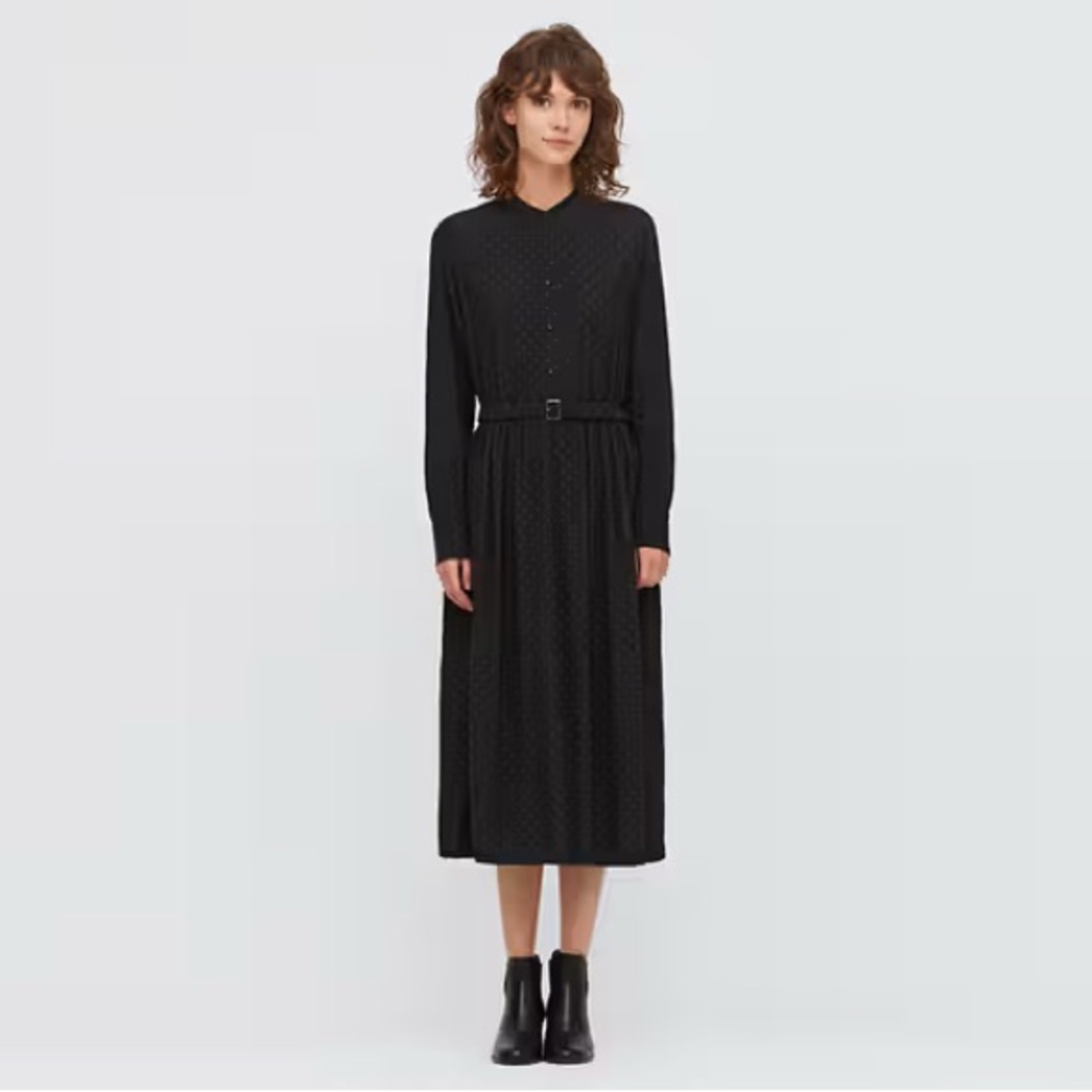 Uniqlo Black Midi Shirt Dress with Belt